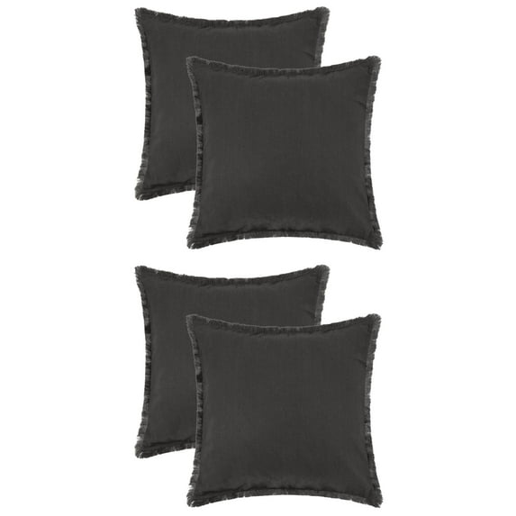 NOMADIC NOOK 4 Pcs Cotton Linen Decorative Throw Pillow Cover with Tassel Trim Gray 20" x 20"