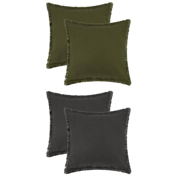 NOMADIC NOOK 4 Pcs Cotton Linen Decorative Throw Pillow Cover with Tassel Trim Yellow/Gray 20" x 20"