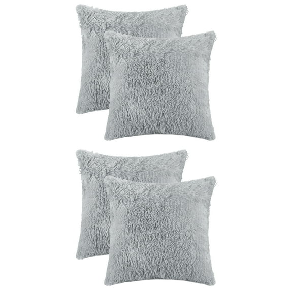 NOMADIC NOOK 4 Pcs Plush Throw Pillow Covers Soft Fluffy Cushion Covers for Sofa Light Grey 16" x 16"/18" x 18"