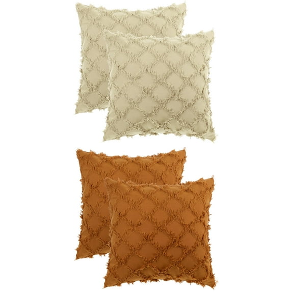 NOMADIC NOOK 4 Pcs Solid Color Cut Flower Checkered Pillow Covers Brown/Grey 18" x 18"