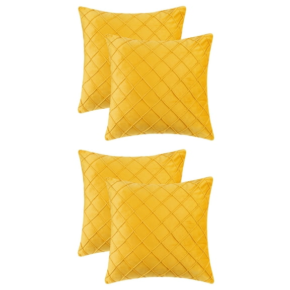 NOMADIC NOOK 4 Pcs Solid Geometric Textured Pillow Covers Soft Velvet Cushion Covers Yellow 12" x 20"