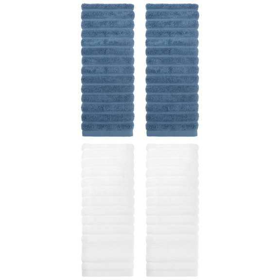 NOMADIC NOOK 4 Pcs Striped Cotton Hand Towels for Bathroom, Travel, Camp Blue/White 14" x 30"