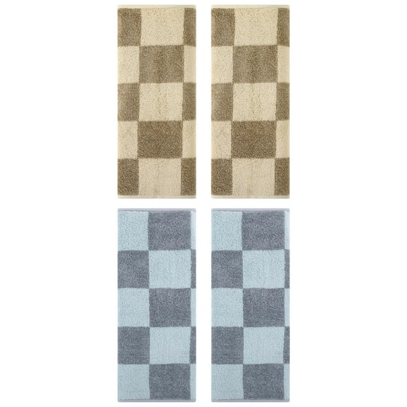 NOMADIC NOOK Bathroom 4 Pack Checkered Decorative Hand Towel Set, Cotton Soft Absorbent Hand Towels Brown/Grey 14" x 28"