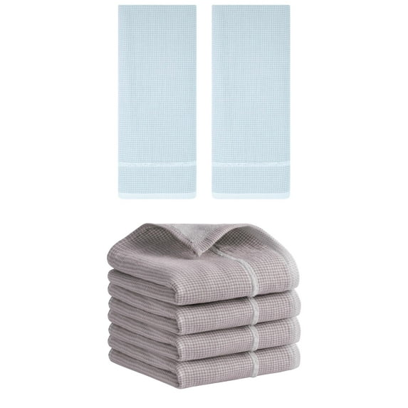 NOMADIC NOOK Bathroom Striped Decorative Hand Towel Set Cotton Face Towels Soft Absorbent 14" x 28" Brown/Blue 6-Piece