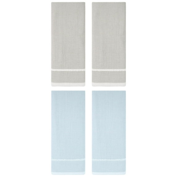NOMADIC NOOK Bathroom Striped Decorative Hand Towel Set Cotton Face Towels Soft Absorbent 14" x 28" Khaki/Blue 4-Piece