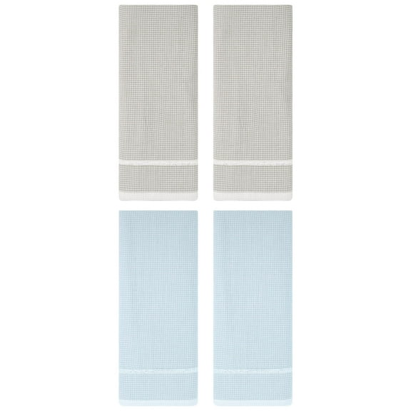 NOMADIC NOOK Bathroom Striped Decorative Hand Towel Set Cotton Face Towels Soft Absorbent 14" x 28" Khaki/Blue 4-Piece