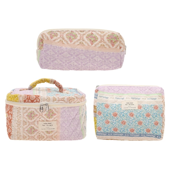 NOMADIC NOOK Bow Handheld Quilting Makeup Bag Set Colorful 3 Pcs