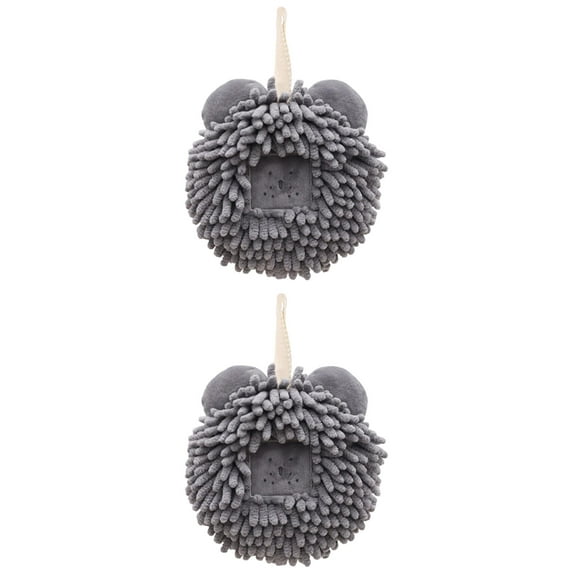 NOMADIC NOOK Chenille Fuzzy Ball Hand Towels Set of 2, Cute Decorative Hanging Hand Towel Absorbent Soft Towels for Bathroom, Kitchen Dark Grey 7" x 7"