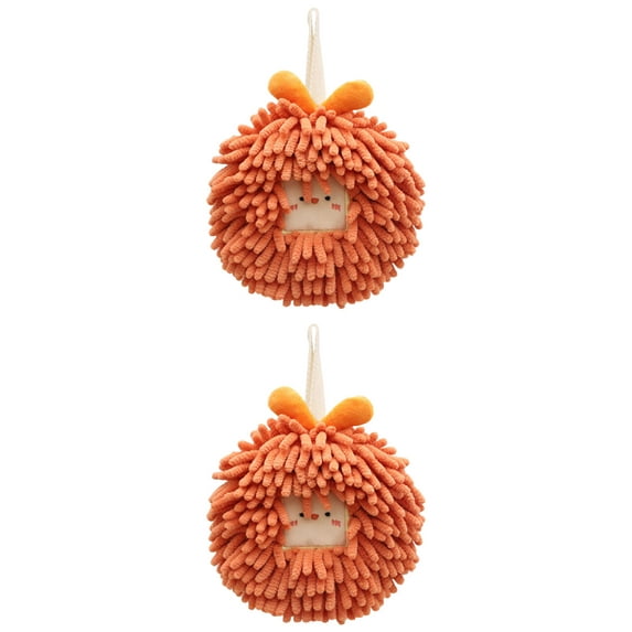 NOMADIC NOOK Chenille Fuzzy Ball Hand Towels Set of 2, Cute Decorative Hanging Hand Towel Absorbent Soft Towels for Bathroom, Kitchen Orange 7" x 7"