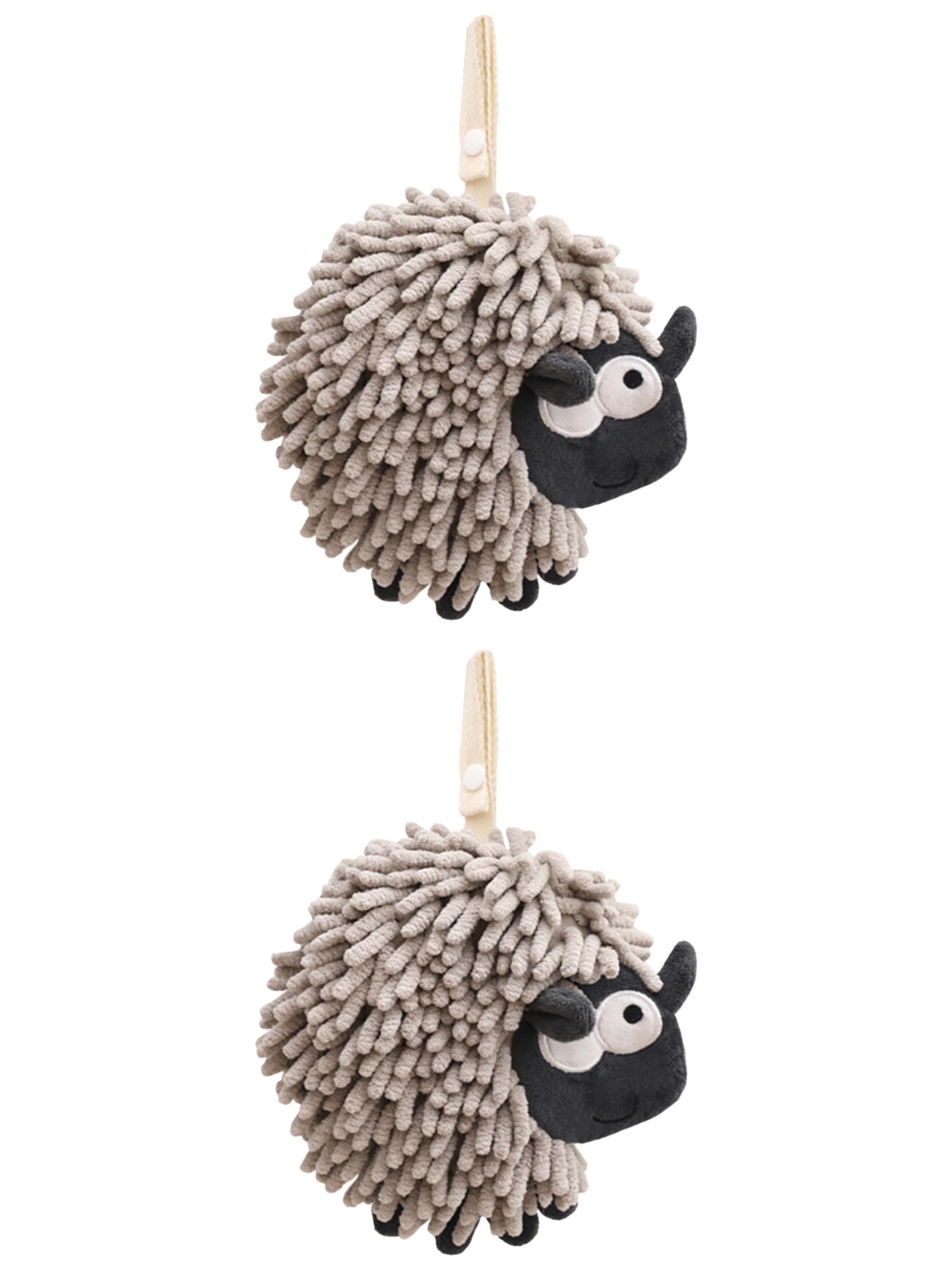 NOMADIC NOOK Chenille Hand Towels with Hanging Loop, 2 Pack Funny Bathroom Hand Towel in Sheep Shape, Absorbent Fast Drying Towels Grey 7" x 7"