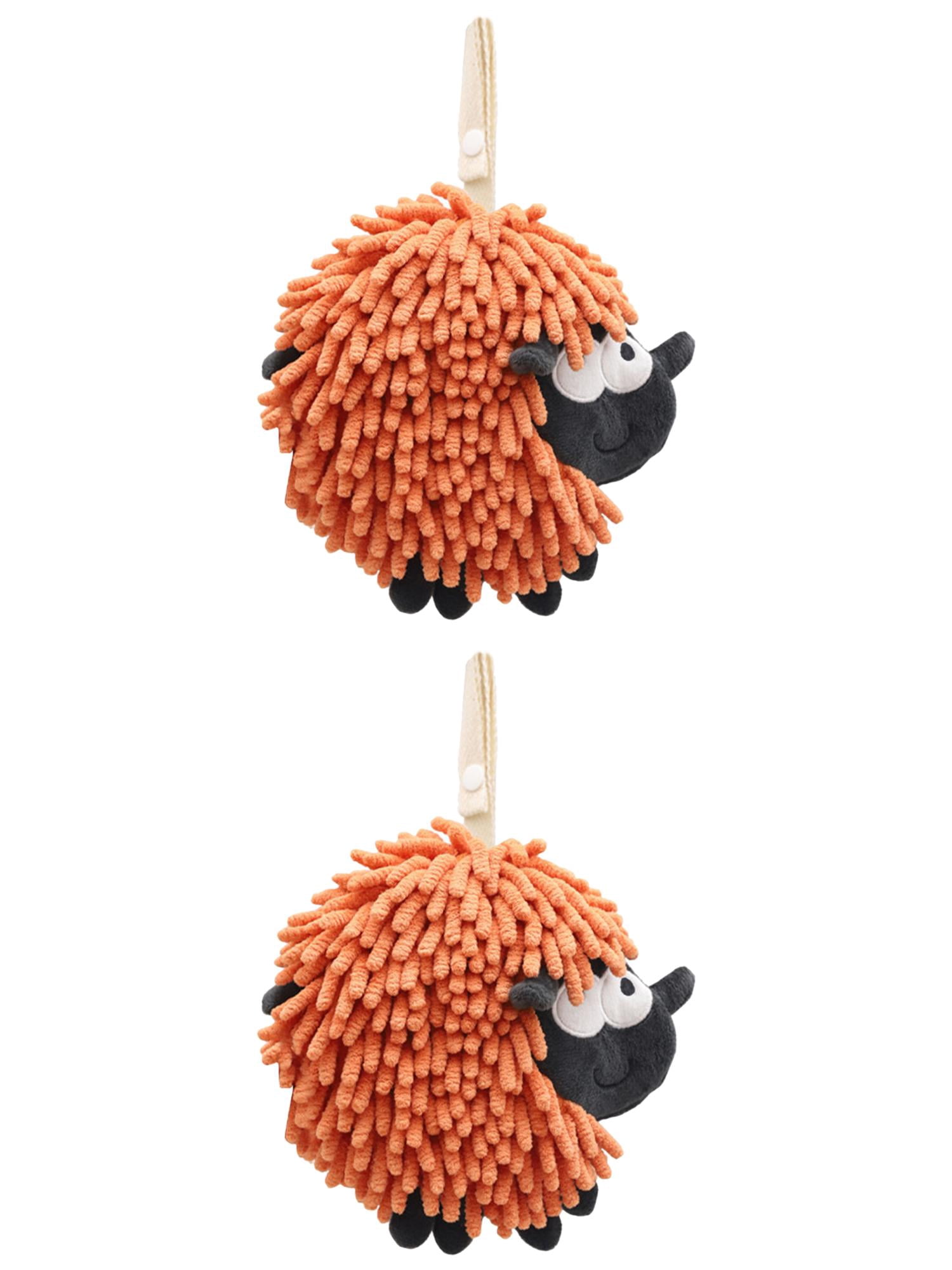 NOMADIC NOOK Chenille Hand Towels with Hanging Loop, 2 Pack Funny Bathroom Hand Towel in Sheep Shape, Absorbent Fast Drying Towels Orange 7" x 7"