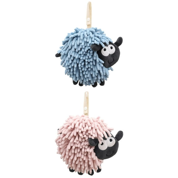 NOMADIC NOOK Chenille Hand Towels with Hanging Loop, 2 Pack Funny Bathroom Hand Towel in Sheep Shape, Absorbent Fast Drying Towels Pink/Blue 7" x 7"