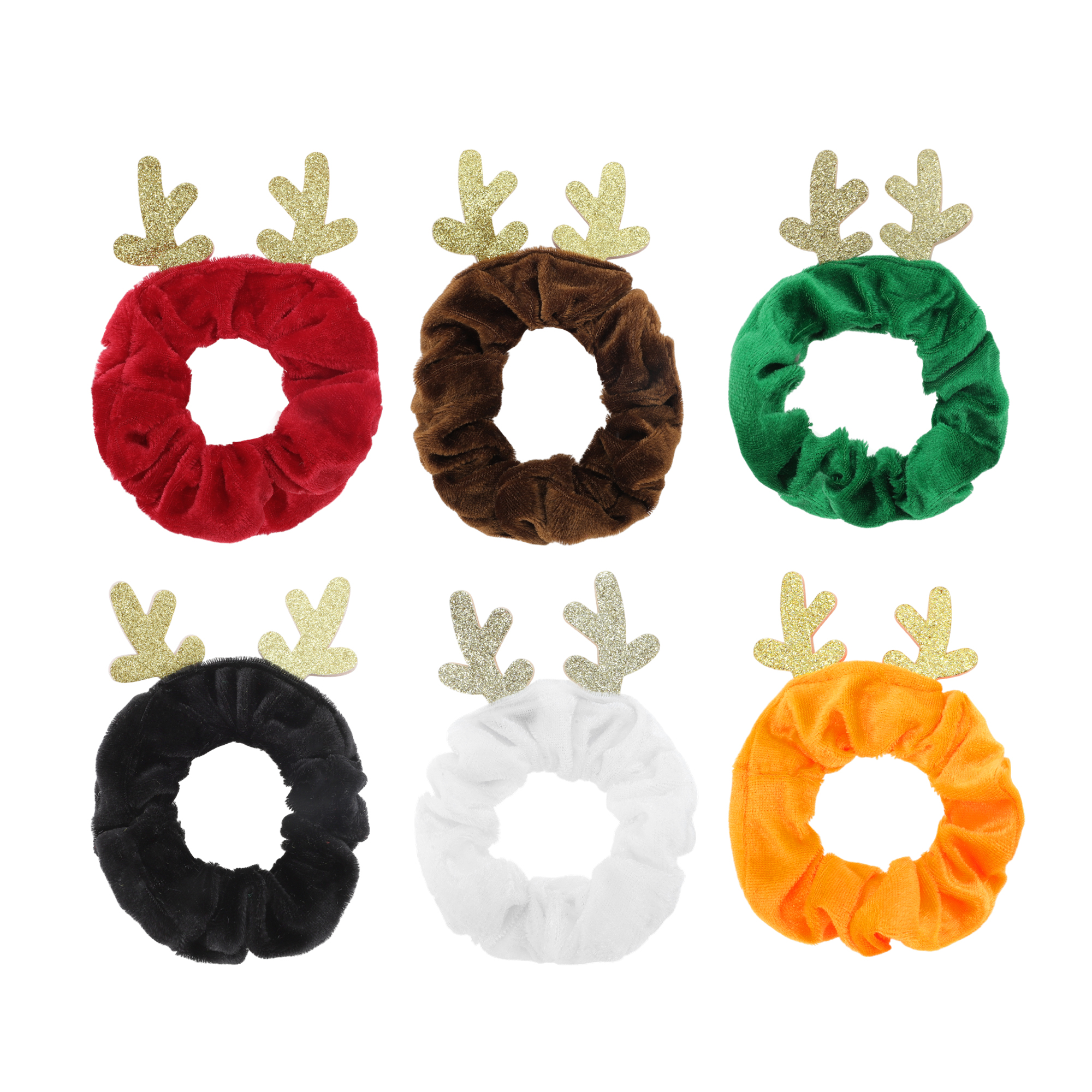 NOMADIC NOOK Christmas Hair Hair Ties 6 Pcs Brown Red White Green Black Yellow