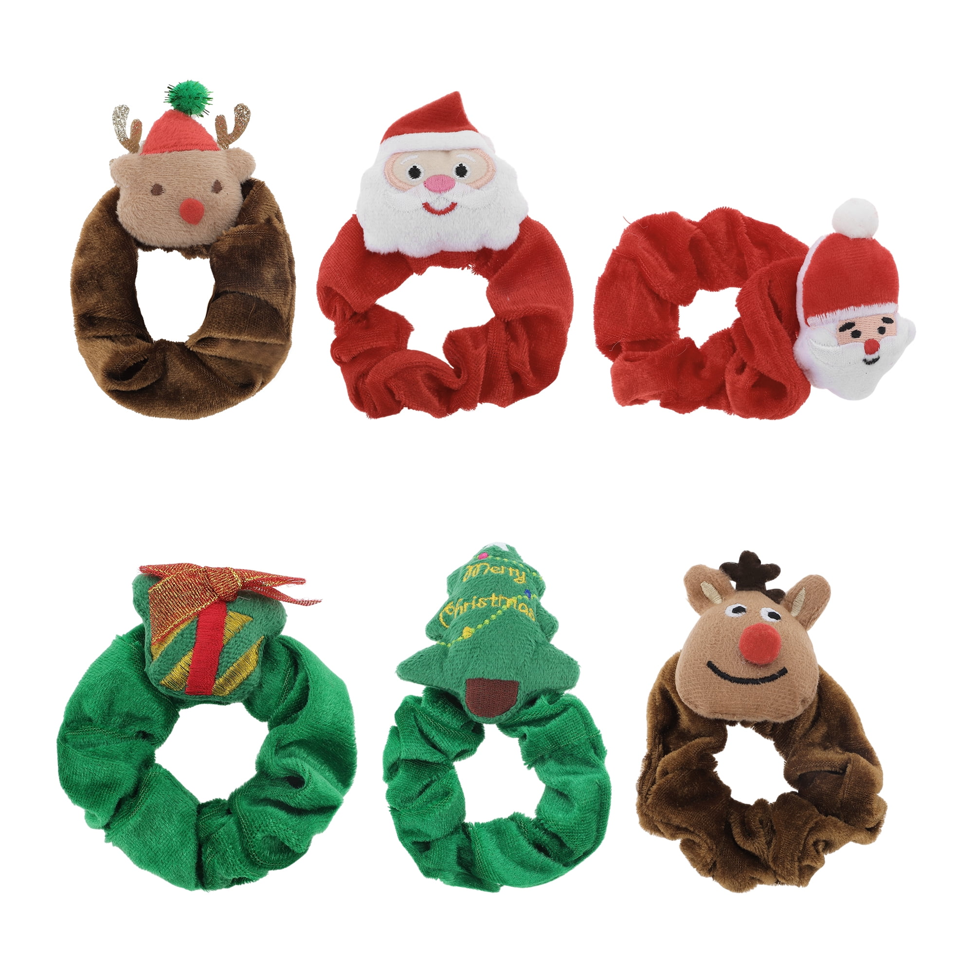 NOMADIC NOOK Christmas Hair Hair Ties 6 Pcs Brown Red White Green