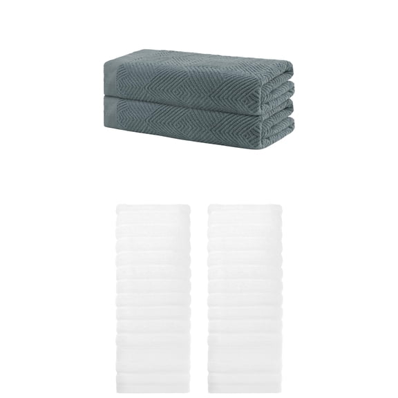 NOMADIC NOOK Cotton 2 Pack Soft Absorbent Bath Hands Towels Set Bathroom, Gym, SPA Dark Grey/White 28" x 56"/14" x 30"
