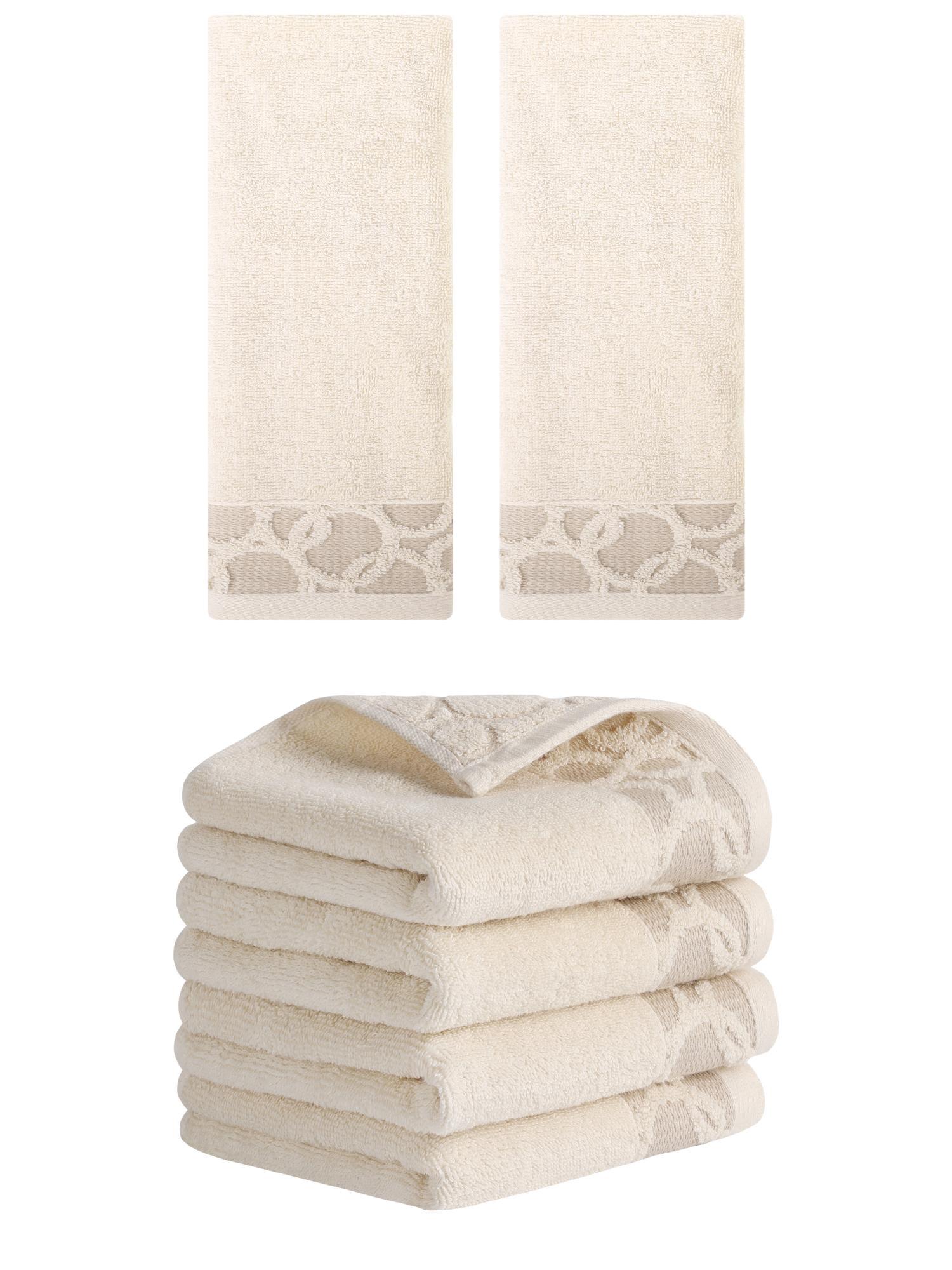 NOMADIC NOOK Cotton Jacquard Hand Towels, Home Soft Absorbent Hand Towel for Bathroom, Face, Gym and Spa 13" x 29" Camel 6-Piece