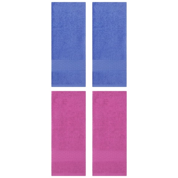 NOMADIC NOOK Cotton Textured Hand Towels Set, 4 Pcs Comfort and Absorbent Towels for Bathroom, Gym Dark Pink/Blue 13"x30"