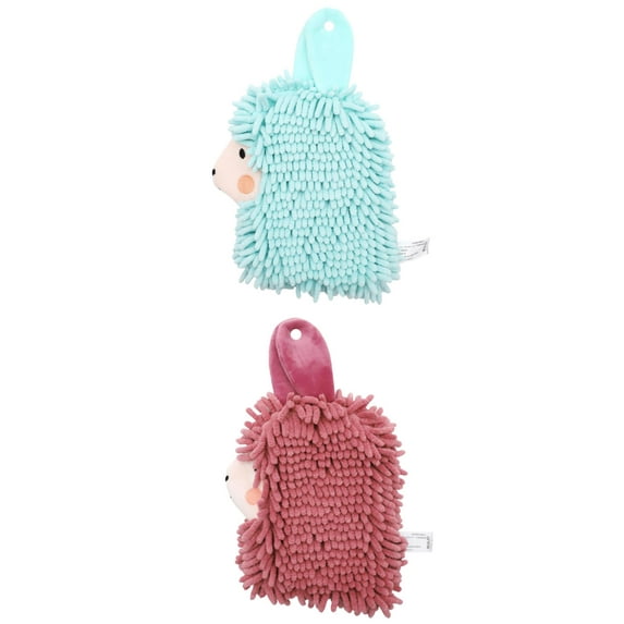 NOMADIC NOOK Cute Cartoon Alpaca Fuzzy Ball Hand Towel, 2 Pcs Soft Absorbent Chenille Decorative Bathroom Hanging Towels Green/Indian Red 7" x 11"