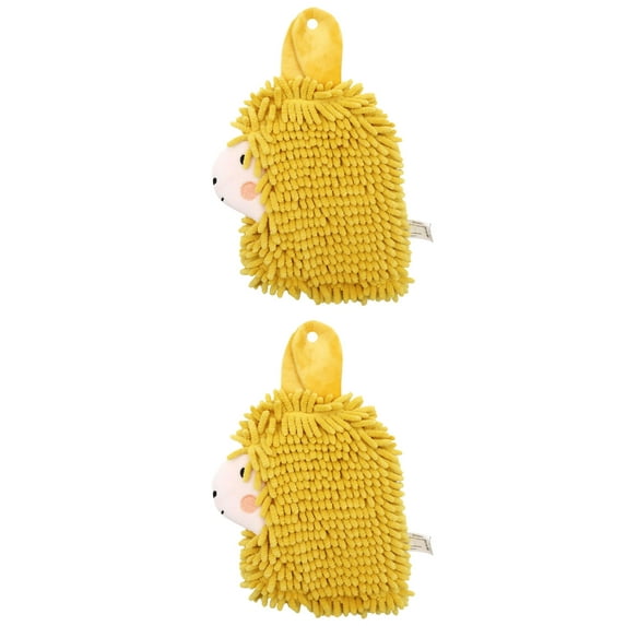 NOMADIC NOOK Cute Cartoon Alpaca Fuzzy Ball Hand Towel, 2 Pcs Soft Absorbent Chenille Decorative Bathroom Hanging Towels Yellow 7" x 11"