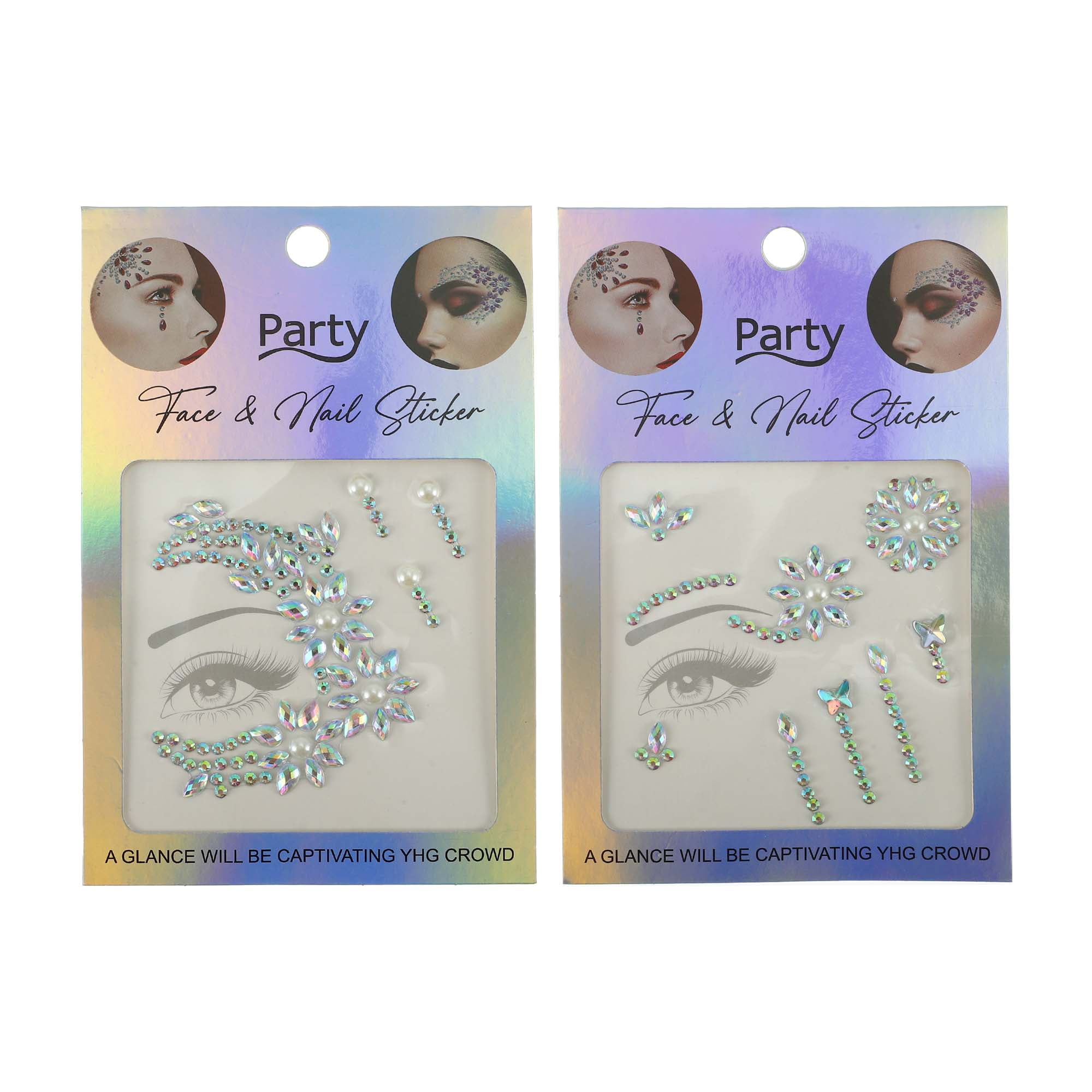 NOMADIC NOOK Eye-catching Face Rhinestone Stickers Assorted Color 2 Pcs