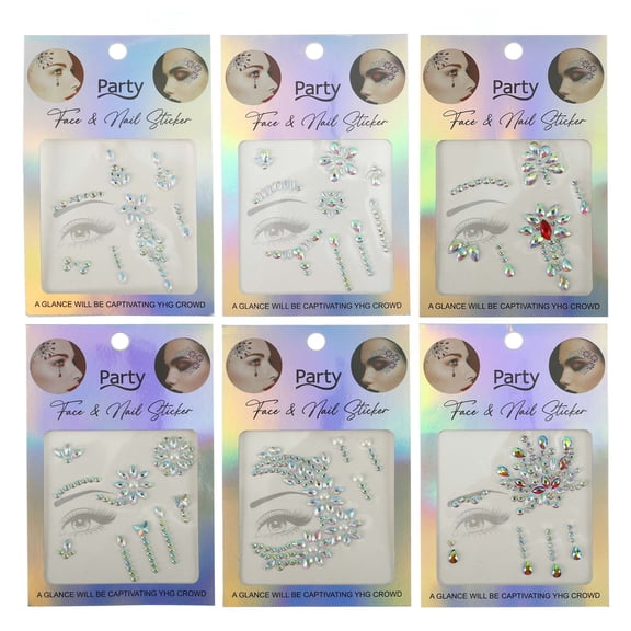 NOMADIC NOOK Eye-catching Face Rhinestone Stickers Multicolored 6 Pcs
