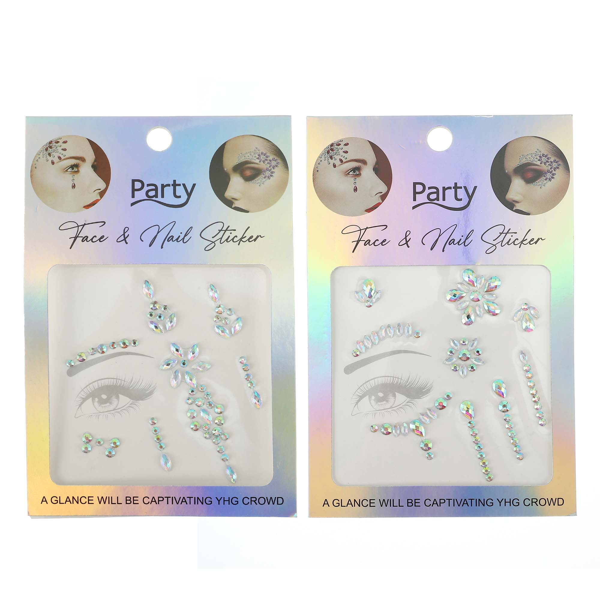 NOMADIC NOOK Eye-catching Face Rhinestone Stickers White Assorted Color 2 Pcs