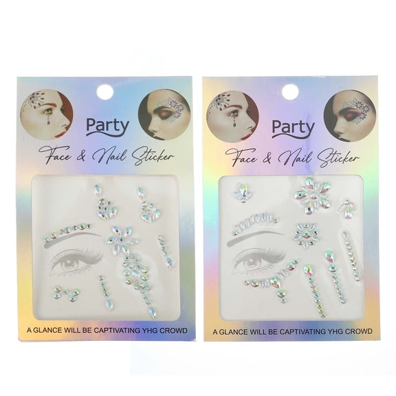 NOMADIC NOOK Eye-catching Face Rhinestone Stickers White Assorted Color 2 Pcs