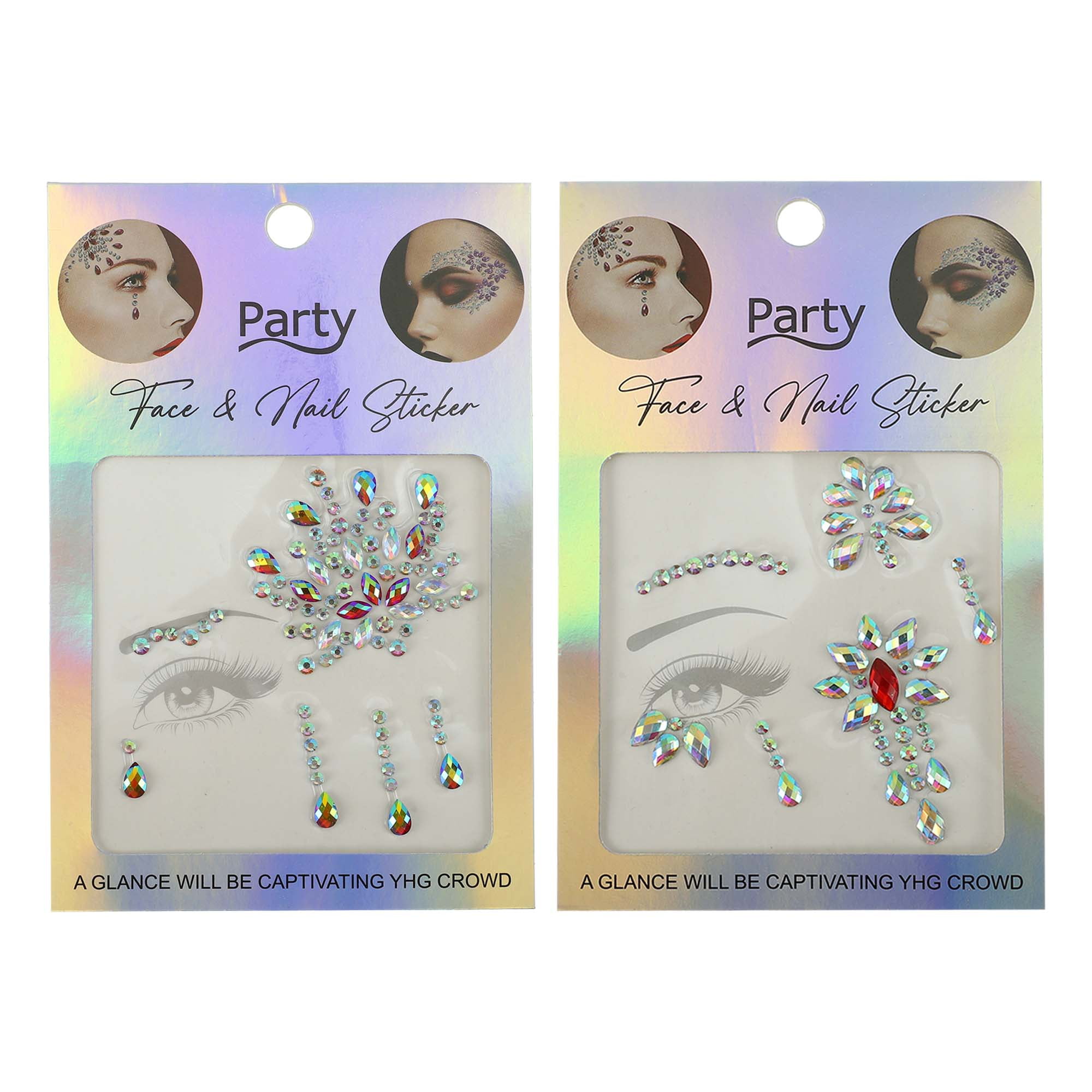NOMADIC NOOK Eye-catching Face Rhinestone Stickers White Purple Red 2 Pcs