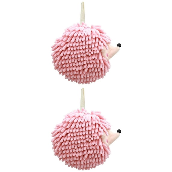 NOMADIC NOOK Fuzzy Ball Hand Towels 2 Pack Soft Absorbent Chenille Towels Cute Cartoon Decorative Hand Drying Hanging Hand Towel for Bathroom Pink 7" x 7"