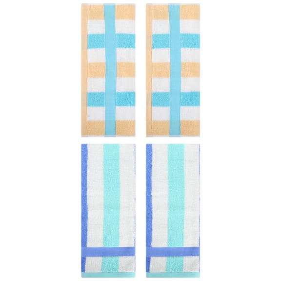 NOMADIC NOOK Hand Towels Set of 4 Striped Cotton Absorbent Soft Decorative Towel for Bathroom Blue Green/Blue Yellow 13" x 29"