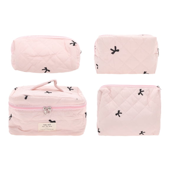 NOMADIC NOOK Handheld Bow Embroidery Makeup Bag Pink 4 Pcs