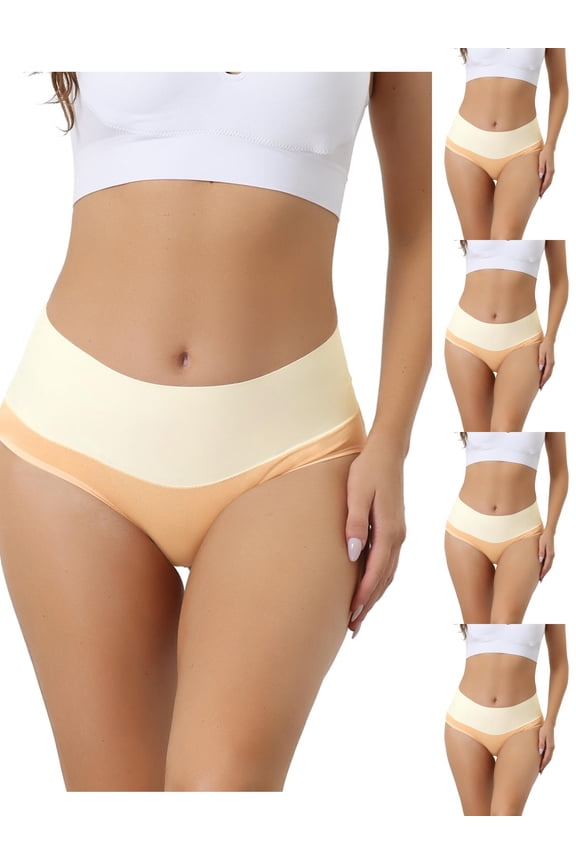 High Waist Cotton Underwear for Women's Stretch Briefs Tummy Control Panties 5 Packs