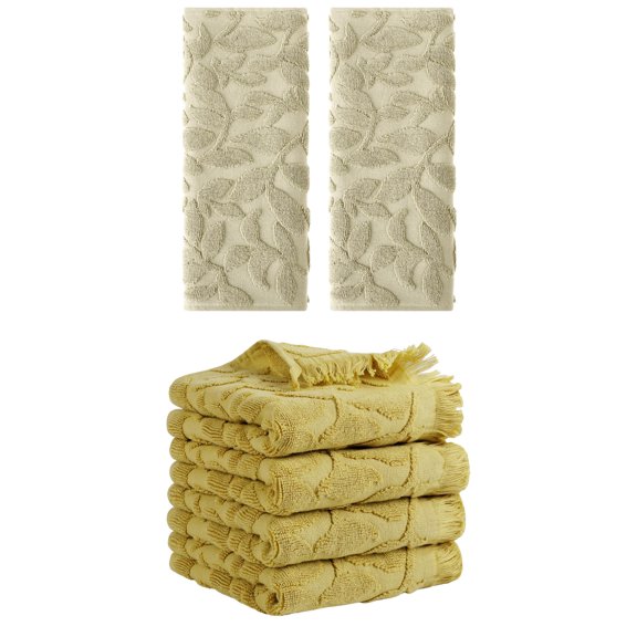 NOMADIC NOOK Jacquard Pattern Boho Decorative Hand Towels, Cotton Turkish Absorbent Soft Hand Towel 14" x 30" Khaki/Yellow 6-Piece