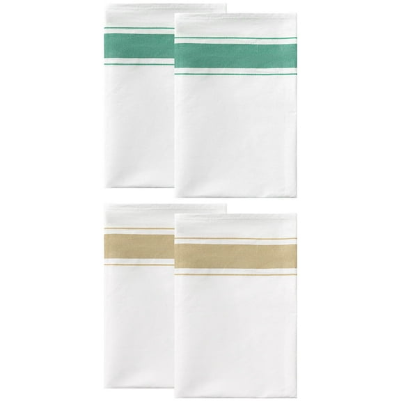 NOMADIC NOOK Linen Cotton Dish Cleaning Towels Absorbent Kitchen Dishcloth Set Green/Brown 20" x 28" - 4 pack