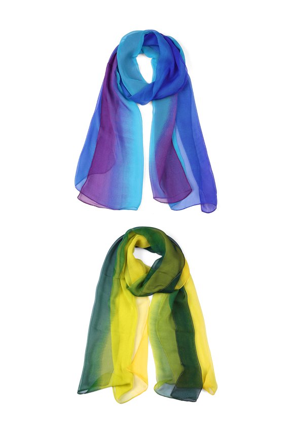 Women's Scarf Chiffon Silky Gradient Color Lightweight Long Wrap Shawl Green