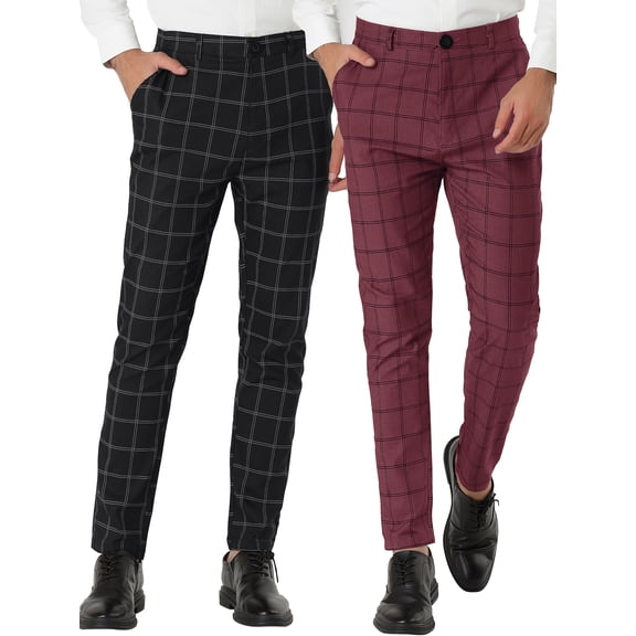 NOMADIC NOOK Men's Casual Dress Pants Slim Fit Flat Front Slacks 2 Pack