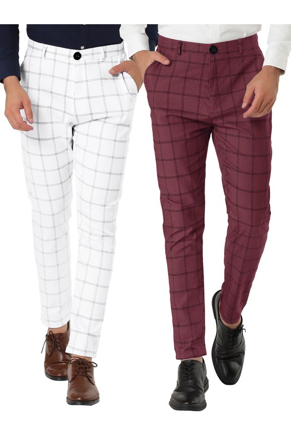 Men's Casual Dress Pants Slim Fit Flat Front Slacks 2 Pack