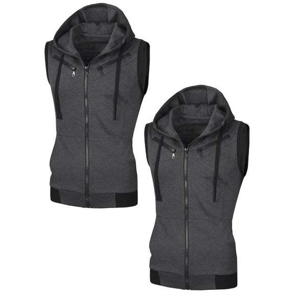 NOMADIC NOOK Men's Casual Zip up Drawstring Hoodie Sleeveless Vest 2 Packs