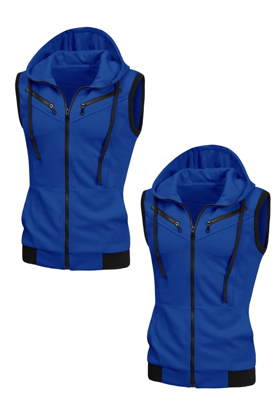 Men's Casual Zip up Drawstring Hoodie Sleeveless Vest 2 Packs