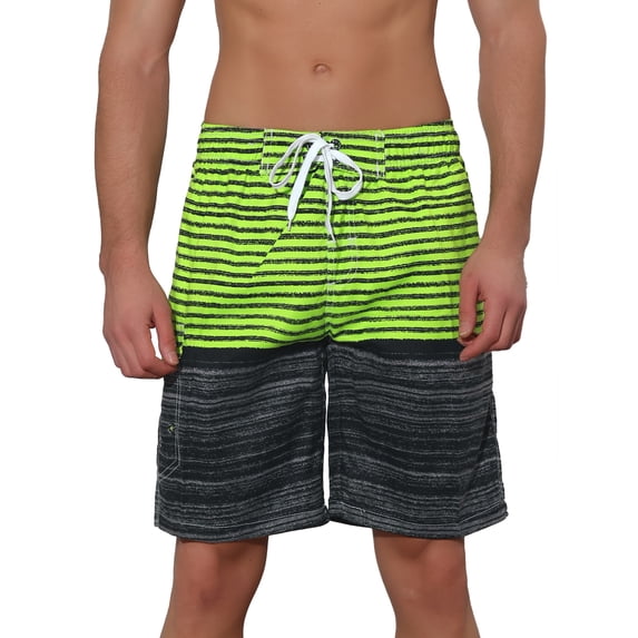 NOMADIC NOOK Men's Color Block Stripes Pattern Drawstring Waist Swimwear Shorts 2 Pack