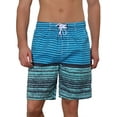 thumbnail image 1 of NOMADIC NOOK Men's Color Block Stripes Pattern Drawstring Waist Swimwear Shorts 2 Pack, 1 of 5
