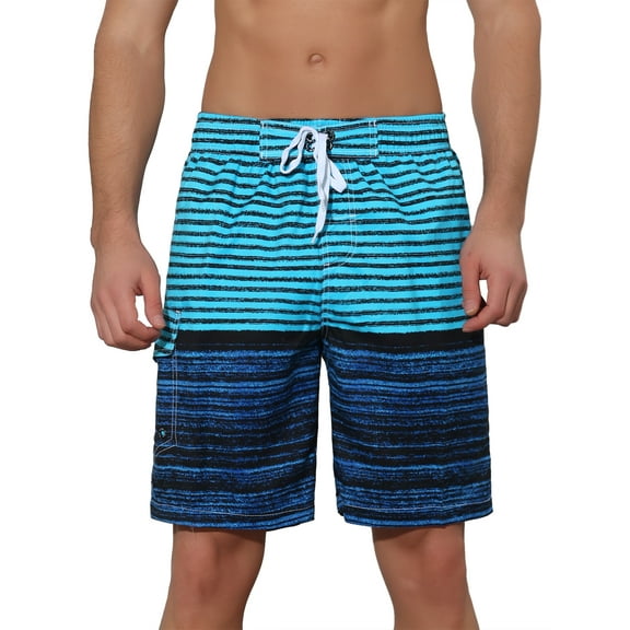 NOMADIC NOOK Men's Color Block Stripes Pattern Drawstring Waist Swimwear Shorts 2 Pack