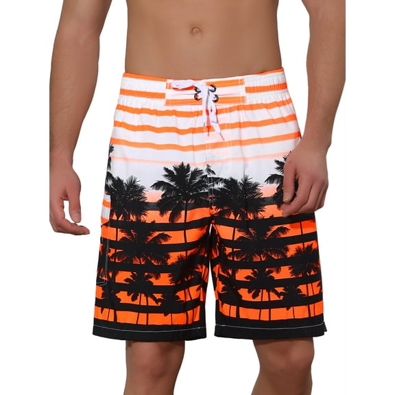 NOMADIC NOOK Men's Color Block Tropical Trees Printed Striped Beach Shorts 2 Pack
