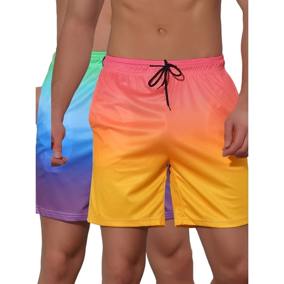 NOMADIC NOOK Men's Contrast Color Summer Beach Colorful Swimwear Shorts 2 Pack