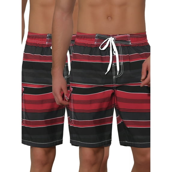NOMADIC NOOK Men's Drawstring Stripes Color Block Beach Board Shorts 2 Pack