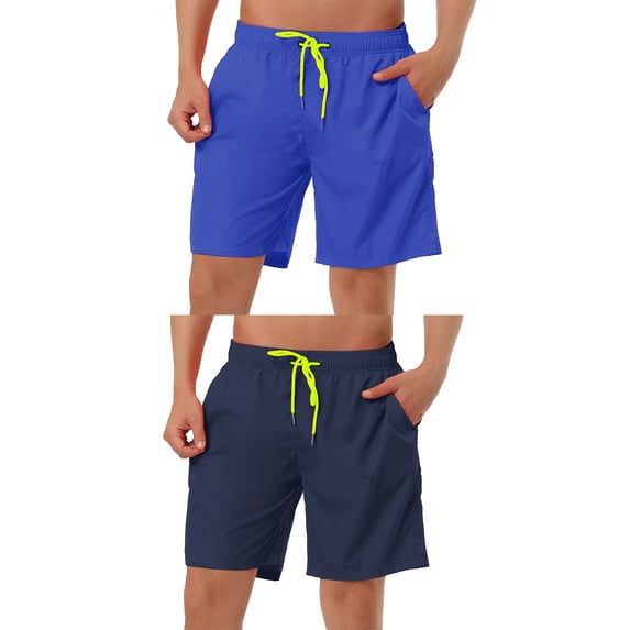 NOMADIC NOOK Men's Drawstring Waist Surfing Solid Color Swimwear Beach Board Shorts 2 Pack