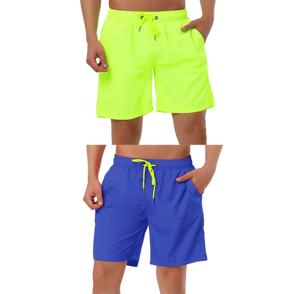 NOMADIC NOOK Men's Drawstring Waist Surfing Solid Color Swimwear Beach Board Shorts 2 Pack