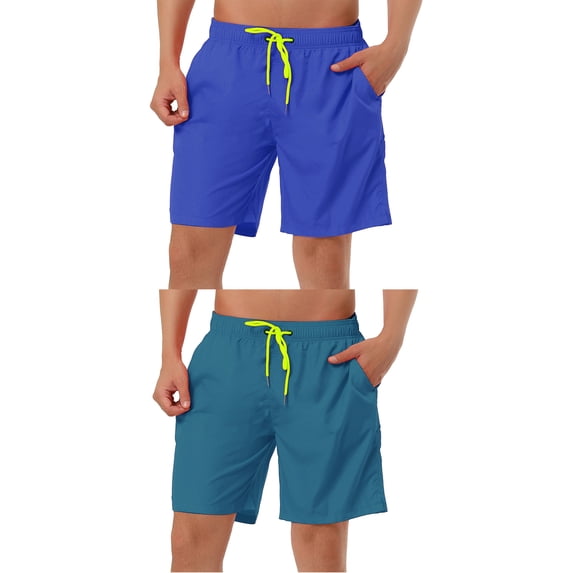 NOMADIC NOOK Men's Drawstring Waist Surfing Solid Color Swimwear Beach Board Shorts 2 Pack