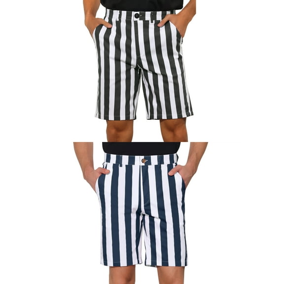 NOMADIC NOOK Men's Flat Front Summer Chino Striped Dress Shorts 2 Packs