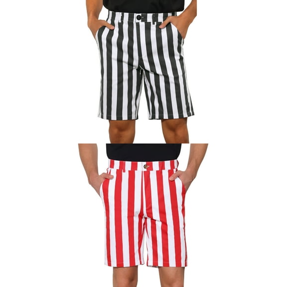 NOMADIC NOOK Men's Flat Front Summer Chino Striped Dress Shorts 2 Packs